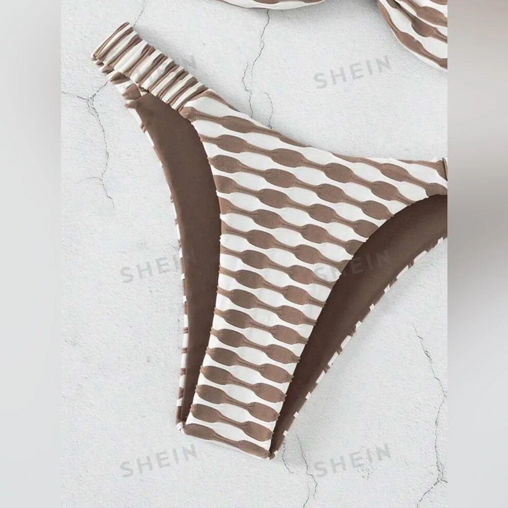 NWT Tan & White Knot Front Bikini Set